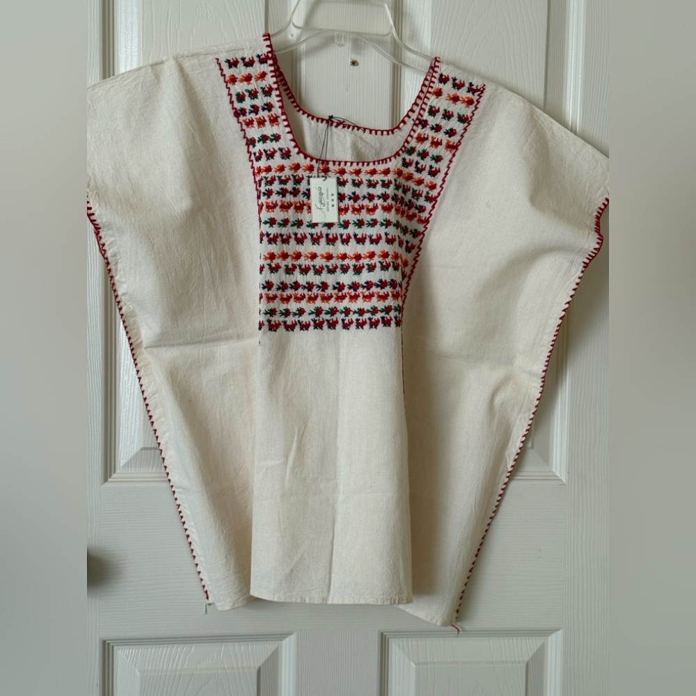 Embroidered Cream and Red Women's Top
